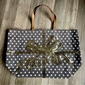 NEW Black and gold bow sequin Mud Pie Christmas tote bag